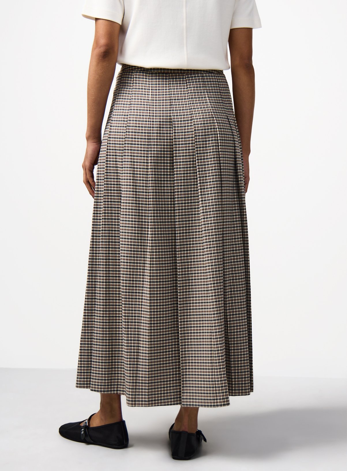 Neutral Houndstooth Check Pleated Midi Kilt Skirt 16 - Image 4 thumbnail